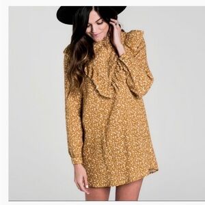 Rylee + Cru Mustard Floral Long Sleeve Dress NWT